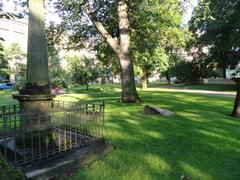 Helsinki Old Church Park with green trees and churches in the background