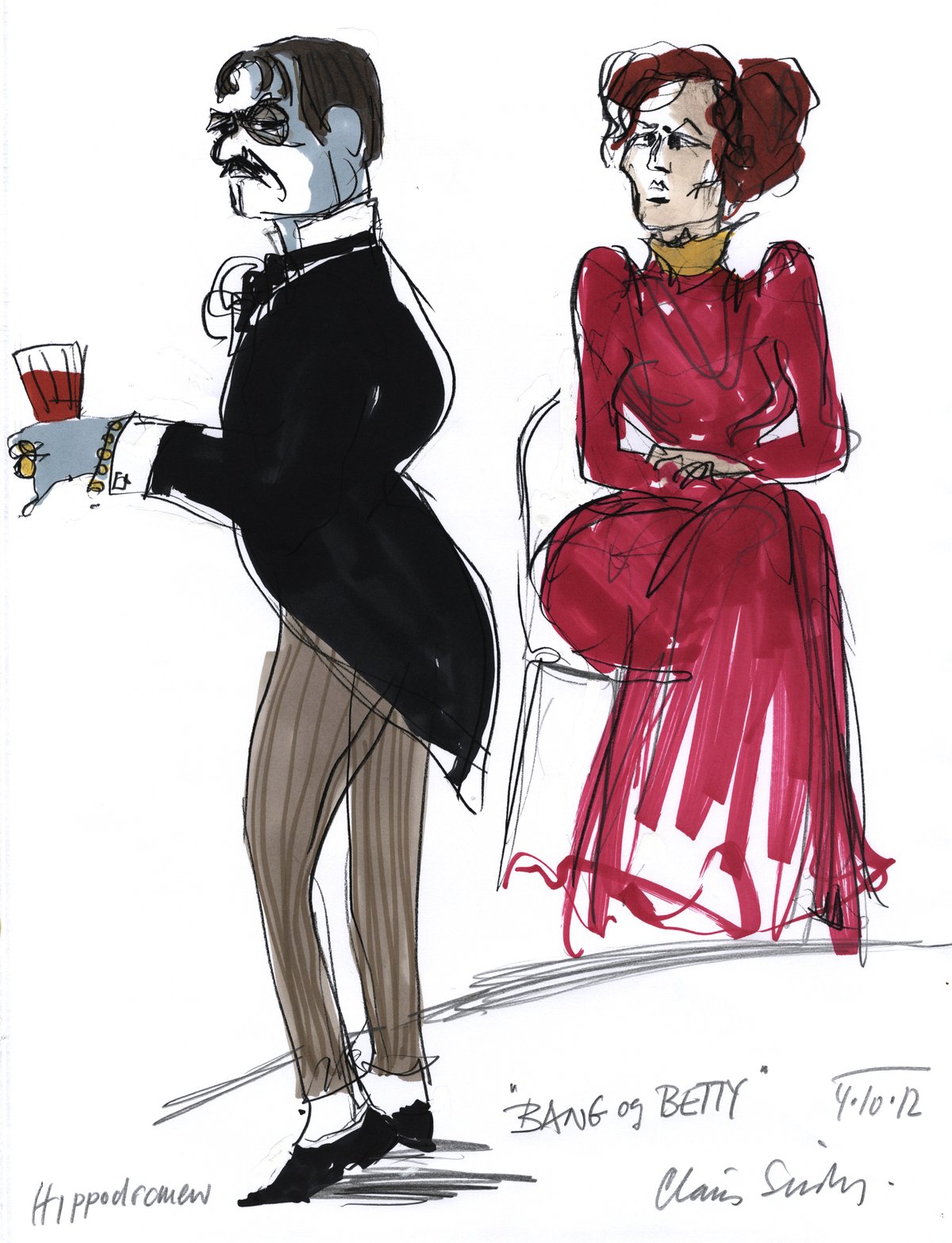 Ole Lemmeke as Herman Bang and Cecilie Stenspil as Betty Nansen in Bang and Betty at Hippodromen, Folketeatret, 2012