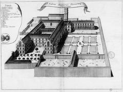 17th century engraved plate of Saint-André Abbey in Villeneuve-lès-Avignon, France