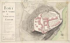 Historical plan of Fort Saint-André in Villeneuve-lès-Avignon highlighting the abbey