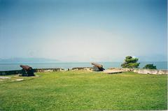 View of the battery structures of Fortaleza de Santa Cruz de Anhatomirim on Anhatomirim Island, Santa Catarina, Brazil