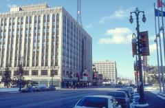 Fox Theater on Woodward Avenue in Detroit during winter with snow on the street