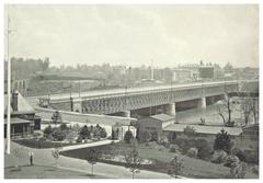 Girard Avenue Bridge over a river viewed from the Zoological Garden in 1897