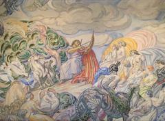 Detail of central panel of ceiling painted by Augustin Carrera depicting the legend of Orpheus in Marseille Opera House foyer