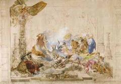 Allegorical depiction of theatrical art with intricate design and figures