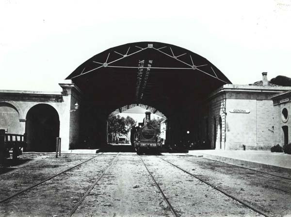 Ancient train station building at Girona with vintage architectural style