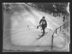 Snowy winter scene at Frognersæteren in Oslo during a sports competition