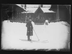 Teacher Samuelsen at Fossum School, Oslo, Norway, vintage black and white photo