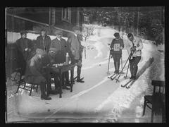 Historic black and white photo of Frognersæteren sports mark competition at Frognerseteren, Oslo