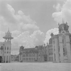 Historic Kuala Lumpur railway station building in 1946 black and white photograph