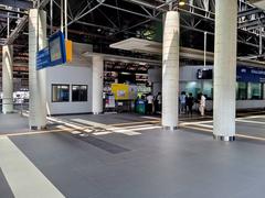 KTM railway station concourse in Kuala Lumpur city center with modern architectural design