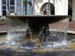 Fountain at Santa Fe Depot next to America Plaza trolley station in downtown San Diego