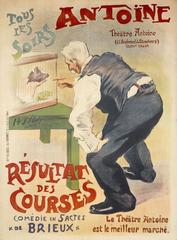 Vintage lithographic poster for Théâtre Antoine in Paris featuring a comedy play 