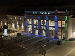 Valence-Ville train station illuminated at night with modern architecture