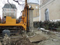 Micropile injection machine for soil reinforcement during tunnel boring on Rennes Metro Line B near Beaux-Arts Museum