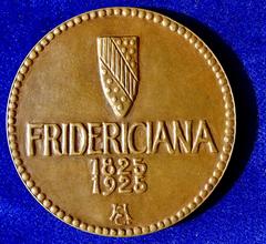 German Medal FRIDERICIANA 1825 1925 Karlsruhe Institute of Technology bronze medallion with nude runner holding torch and Baden state arms
