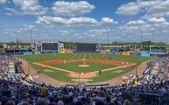 Tampa Bay Rays and Colorado Rockies baseball players playing opening day game at George M. Steinbrenner Field in Tampa
