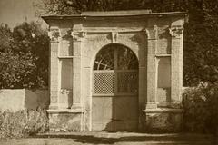 Sapieha Palace Gate in Antakalnis, Vilnius, historic black and white photo from 1917