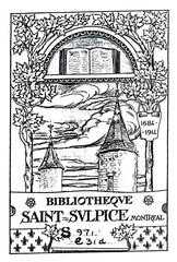 Ex-libris of Saint-Sulpice Library book showing Montreal Seminary towers on Sherbrooke Street