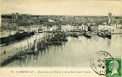 Panoramic view of La Rochelle harbor and city from Saint-Nicolas tower in early 20th century