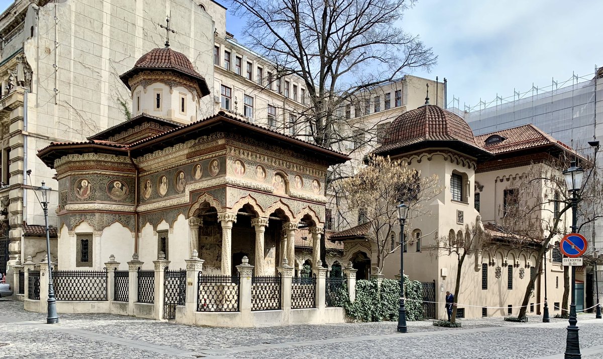 Historic Strada Stavropoleos street with traditional architecture in Bucharest Romania