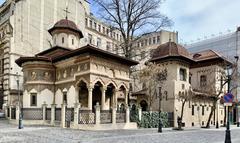 Historic Strada Stavropoleos street with traditional architecture in Bucharest Romania