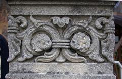 Stavropoleos Church entrance portico with detailed pilaster balustrade in Bucharest, Romania