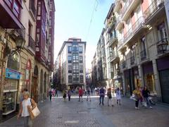 Scenic view of Casco Viejo historic district in Bilbao with traditional buildings and lively atmosphere