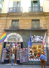Shops in the Old Town of Bilbao colorful street scene