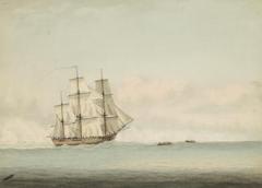 Painting of HMS Endeavour off the coast of New Holland during Cook's 1768-1771 voyage