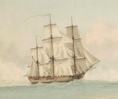 Painting of HMS Endeavour off the coast of New Holland during Cook's voyage
