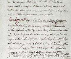 Page from James Cook's Endeavour journal manuscript