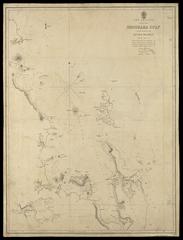 Historical map of New Zealand's North Isle showing Shouraka Gulf and the mouth of the River Thames from the surveys of Captain James Cook in 1769