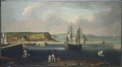 Painting of the Earl of Pembroke ship leaving Whitby Harbour in 1768