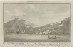 Engraving of Endeavour River where Captain Cook repaired his ship Endeavour after sea damage