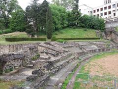 Amphitheatre of the Three Gauls viewed from Lucien Sportisse street in Lyon