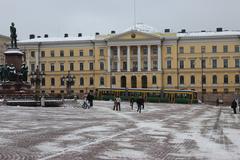 Government Palace in Helsinki with classical architecture and blue sky
