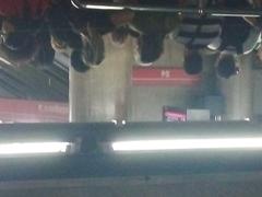 Sé station Line 3 platform with passengers and trains in São Paulo Metro
