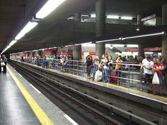 São Paulo Metro Line 3 Red at Sé station with trains and overhead wires