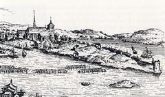 Historical map of Gråmunkeholmen island with Birger Jarl's Tower on the left
