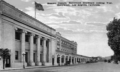 Historic Hollywood Masonic Temple and Johnny Grant Building in black and white from circa 1922