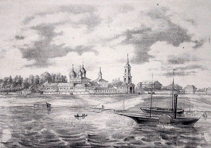 Antoniev Monastery engraving from 1860 in Novgorod