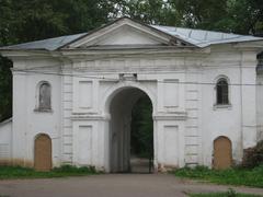 Antonieva Monastery gates in Veliky Novgorod, Russia