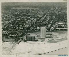 Aerial view of Chicago including Hyde Park and Chicago Beach in 1928 with Piccadilly Theater Hotel