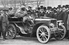 Ettore Bugatti driving De Dietrich-Bugatti car at III International Car Expo in Vienna 1903