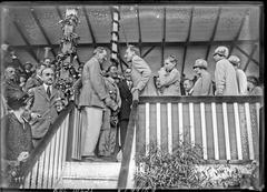 King Alfonso XIII of Spain with Ettore Bugatti and Jules Goux at the 1926 Grand Prix d'Europe in San Sebastián, Spain