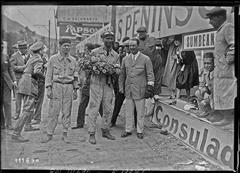 Vintage Grand Prix automobile race in San Sebastian, July 25, 1926 featuring Bugatti and winner driver Bartolomeo Costantini