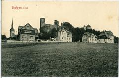 Stolpen historical villas and castle ruins in black and white