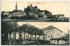 Historic city view of Stolpen with Schlossrestaurant in 1912