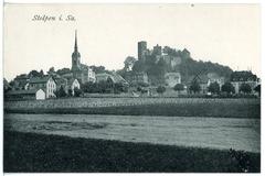 View of Stolpen with historic buildings and church tower